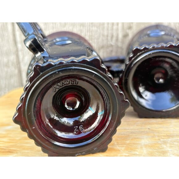 Set Of 4 Vintage Ruby Red 1876 Avon Cape Cod Pedestal Glass Mugs With Handles - Picture 7 of 8